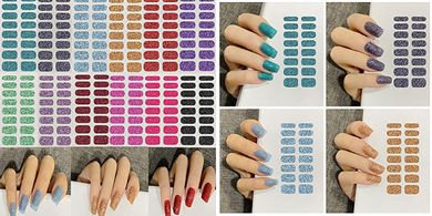 Glitter Nail Wraps: Solid Color, Self-Adhesive Nail Art Decals
