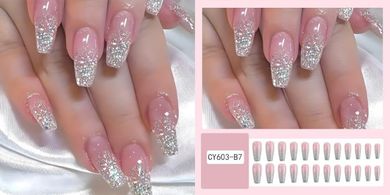 Pink Coffin Glitter Press-On Nails (24pc Reusable Kit)
