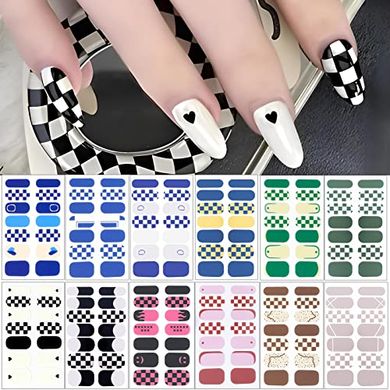 Plaid Nail Wraps: 12 Sheets, French Design, Self-Adhesive, with Files
