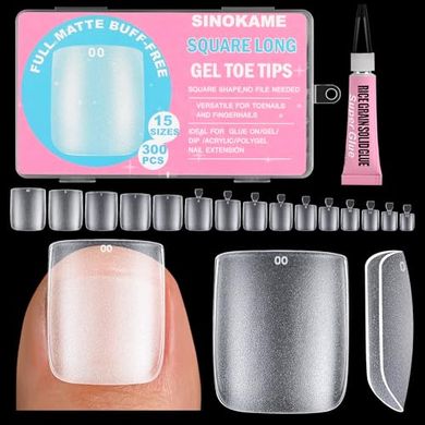 SINOKAME Matte Toe Nail Press-Ons: 300pc Full Cover Extension Kit
