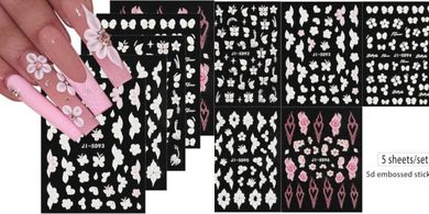 5D Embossed Flower Nail Stickers & Decals: Spring Floral Designs
