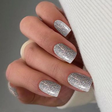 Short Square Glossy White & Silver Glitter Press-On Nails (24 pcs)
