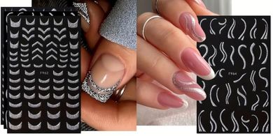 Silver Glitter French Tip Nail Art Stickers
