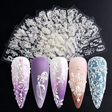 French Rose Nail Art Stickers: 8 Sheets, 5D Embossed
