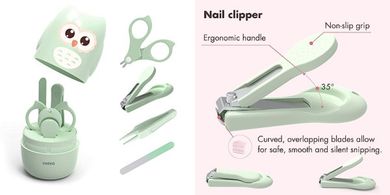 Owl Green Baby Nail & Care Kit (Clippers, Scissors, File, Tweezers)
