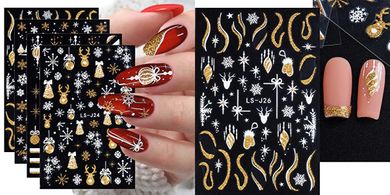 Glitter Christmas Nail Stickers: Snowman, Snowflake Designs
