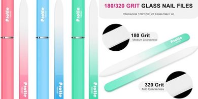 Glass Nail Files: 3-pack, double-sided, 180/320 grit, with case.
