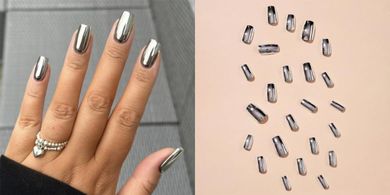 Chrome Silver Square Press-On Nails (24pc)
