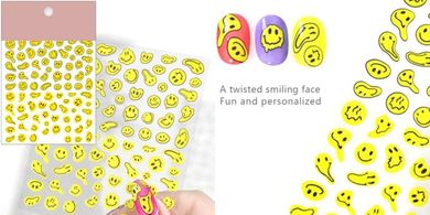 Smiling Face 3D Nail Stickers: Yellow Fashion Decor
