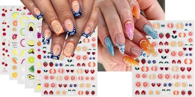 Summer Fruit Nail Art Stickers: Cherry, Lemon, Tangerine Designs
