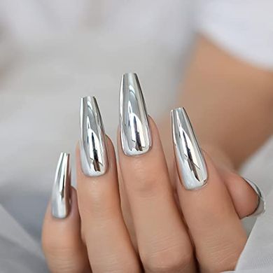 Silver Coffin Ballet Metallic Press-On Nails (24 ct)
