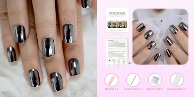 Smoky Gray Reflective Metal French Tips: Punk Square Acrylic Nails
