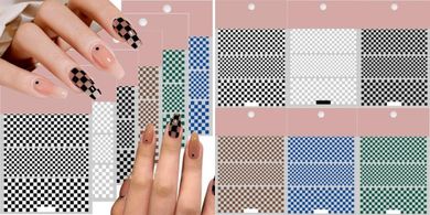 Checkerboard Nail Art Stickers: 3D Self-Adhesive Decals
