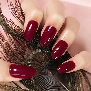 Glossy Oval Purple-Red Press-On Nails: Party & Everyday DIY Set
