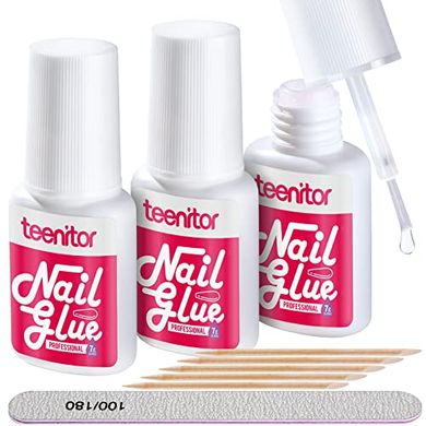 Teenitor Press-On Nail Glue: 3-Pack, Super Strong, with Files
