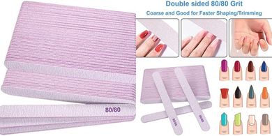 80/80 Grit Double-Sided Nail Files (50 Pack) for Acrylic & Gel
