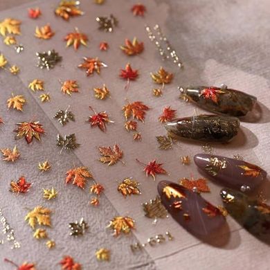 5D Embossed Gold Maple Leaf Nail Stickers for Thanksgiving
