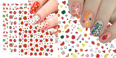 Summer Fruit Nail Art Stickers: Strawberry, Lemon, Watermelon Designs
