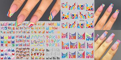 Rainbow Wave Nail Art Stickers: 12 Sheets of Geometric Designs
