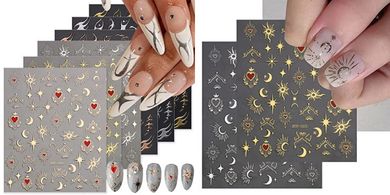 Sun & Moon Star Fishbone Nail Art Stickers & Decals
