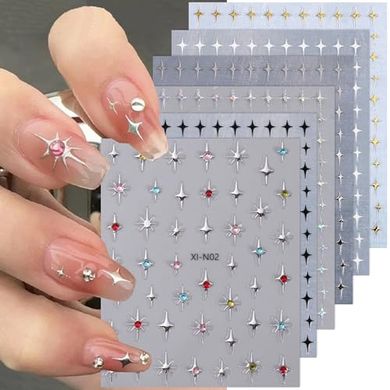 Star Nail Stickers: 3D Glitter, Gold, Silver, White, Black
