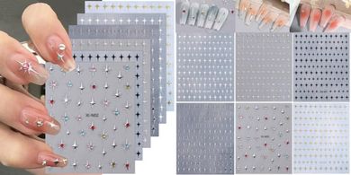 Star Nail Stickers: 3D Glitter, Gold/Silver/White/Black, Self-Adhesive
