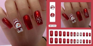 Reusable Glossy Red & Snowflake Snowman Press-on Nails
