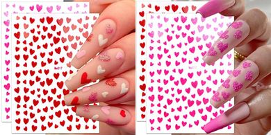 Heart Glitter Nail Stickers: 3D Valentine