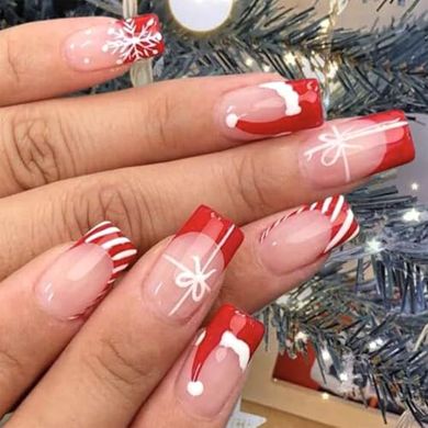 Red & White Christmas French Tip Press-on Nails (24 pc)
