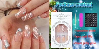 Sparkly Snowflake French Press-on Christmas Nails (24 pc)
