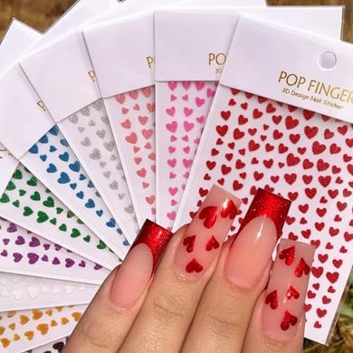 3D Glitter Heart Nail Stickers: Valentine