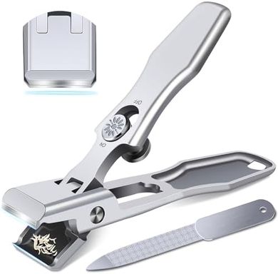 Heavy-duty toenail clippers for thick, ingrown nails; wide opening, catch tray.
