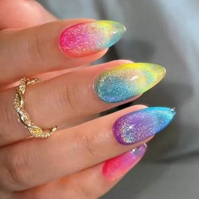 Rainbow Gradient Candy Almond Press-On Nails
