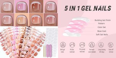 French Tip Press-On Toenails: 216 Pcs, Glossy Acrylic, Full Cover
