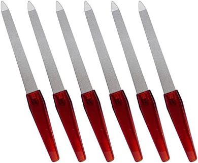 6 Stainless Steel Nail Files: Double-Sided Sapphire Grit, Non-Slip Handle
