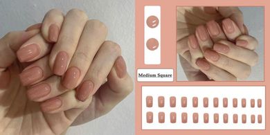 Natural Square Press-on Nails: 24pc Full Cover, Fashion Design
