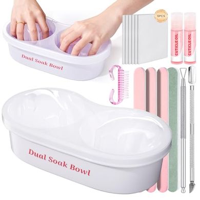 Dual Nail Soak-Off Bowl: Acetone & Dip Powder Remover Kit (White)
