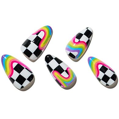 Y2K Rainbow & Checkerboard Glam Mermaid Press-On Nails
