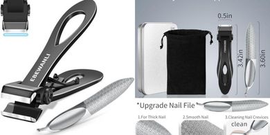 Heavy-duty toenail clippers for thick nails; wide jaw opening.
