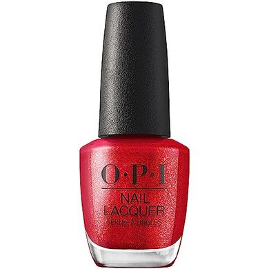 OPI Bright Red Shimmer: Vegan, fast-drying, chip-resistant nail lacquer.
