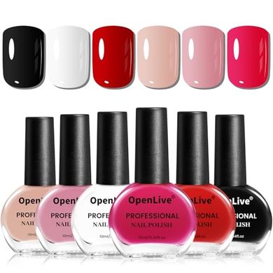 6-Color Quick-Dry Nail Polish Set: Black, White, Red, Pink & More
