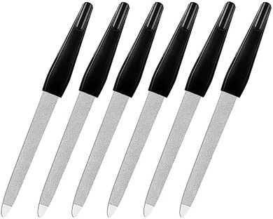 6 Pack Sapphire Grit Diamond Nail Files with Non-Slip Handles
