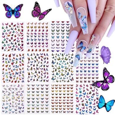 TOROKOM Butterfly Nail Stickers: 12 Sheets, 3D, Self-Adhesive
