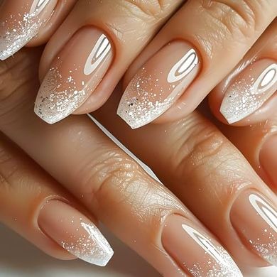 White Ombre Glitter Ballet Nails (24 pc)
