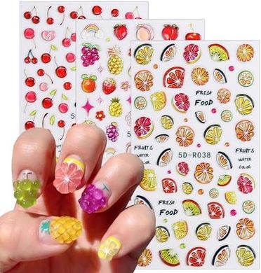 Luxury 5D Fruit Nail Stickers (Lemon, Cherry, etc.) - 3 Sheets
