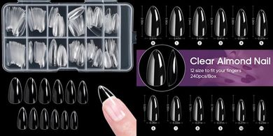 240 Clear Soft Gel Almond Nail Tips (12 Sizes)
