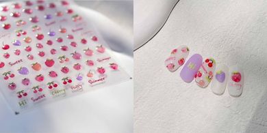 Fruit Nail Stickers: 5D Embossed Strawberry, Cherry, Peach Designs
