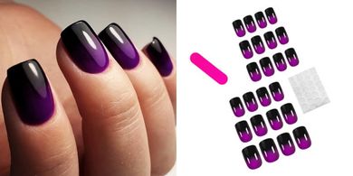 Purple Ombre Square Press-On Nails with Designs (24 pc)
