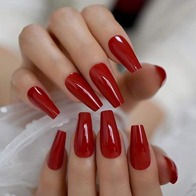 Gorgeous Ruby Red Coffin Ballerina Press-On Nails (24pc Set)
