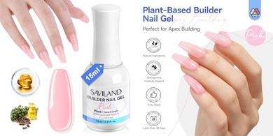 SAVLAND Pink Gel Nail Builder: Plant-Based, 8-in-1, UV Extension Gel (15ml)
